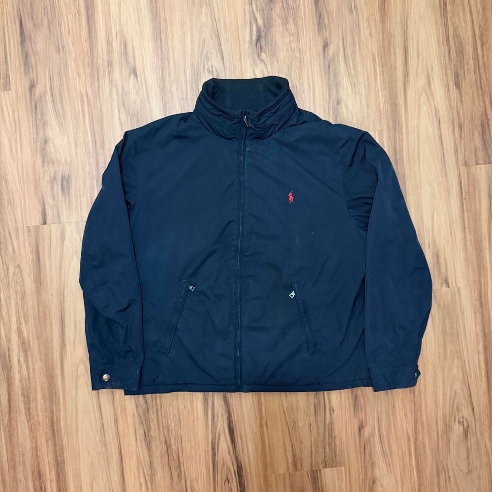 Vintage 1990’s Polo Ralph Lauren Harrington Mens XXL Fleece Lined Black Moto Hoo